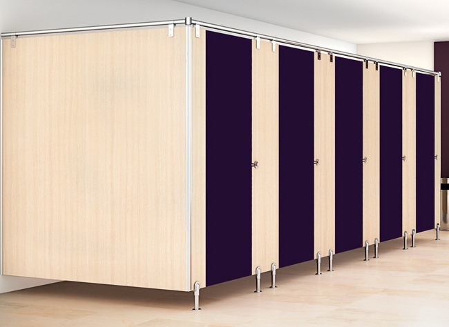 High-quality restroom cubicle partitions installed in an office washroom