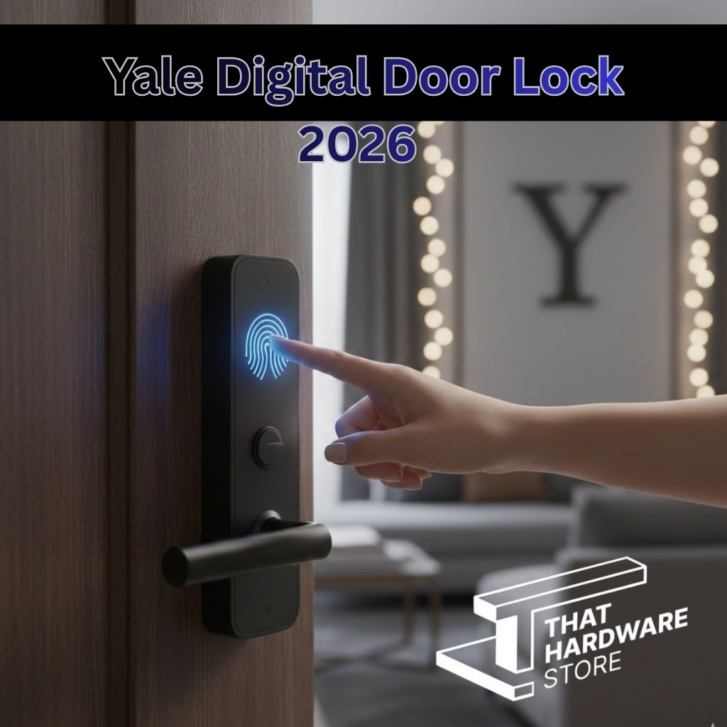 A person using the fingerprint biometric scanner on a sleek black Yale Digital Door Lock 2026 installed on a modern wooden door.