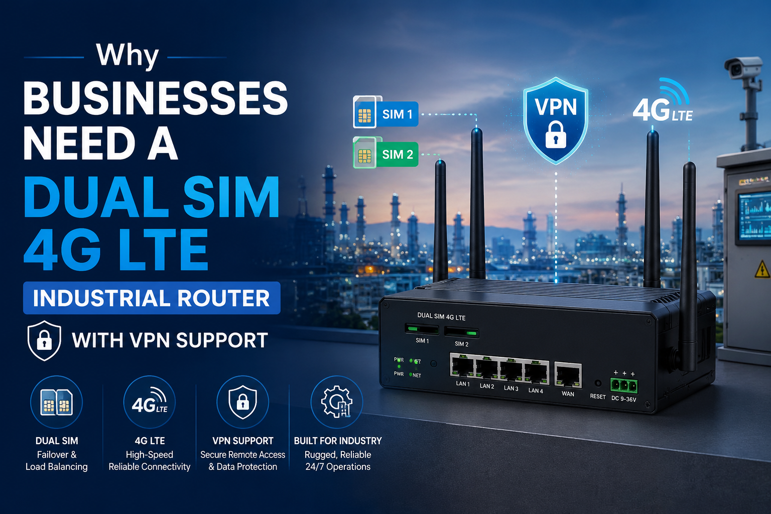 Why Businesses Need a Dual SIM 4G LTE Industrial Router with VPN Support