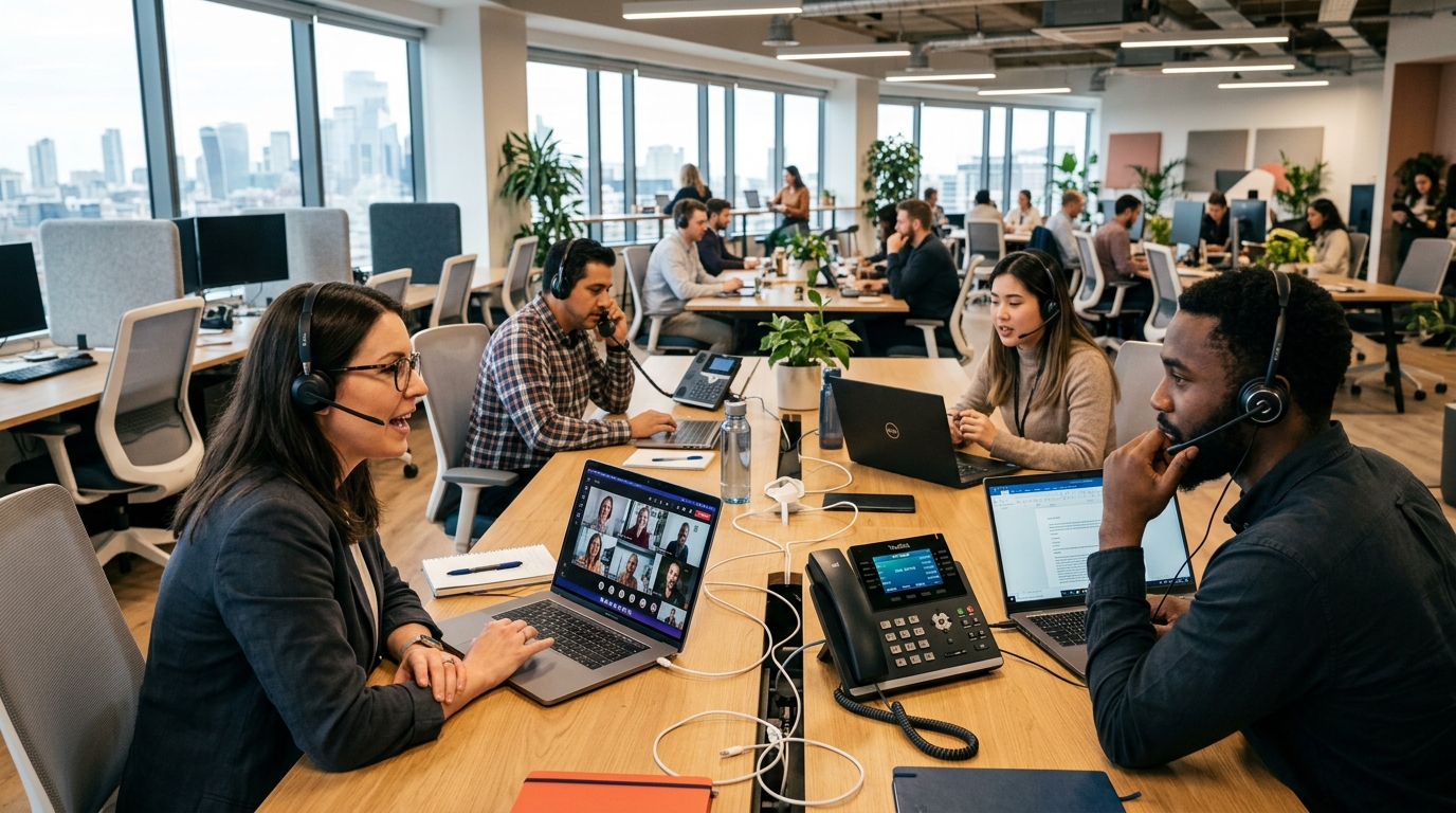 UK business team using VoIP and 3CX communication system